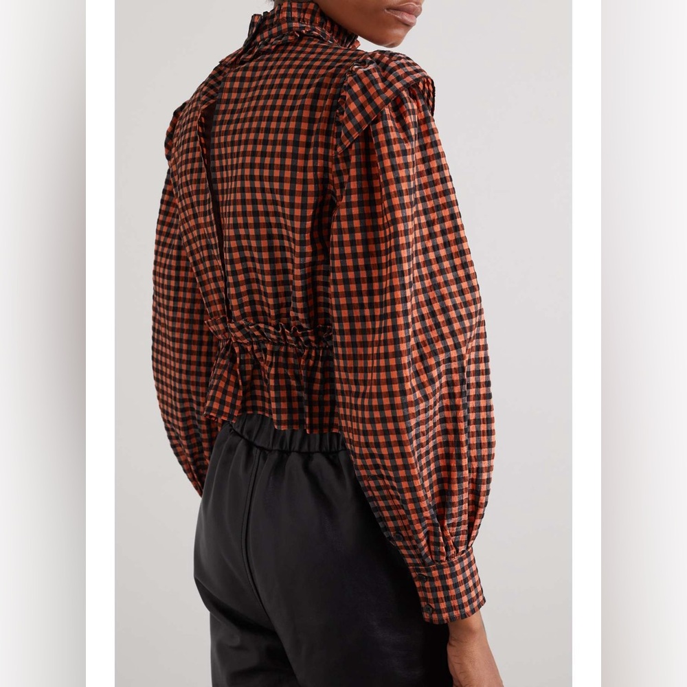 GANNI Ruffled gingham seersucker blouse - Picture 3 of 10